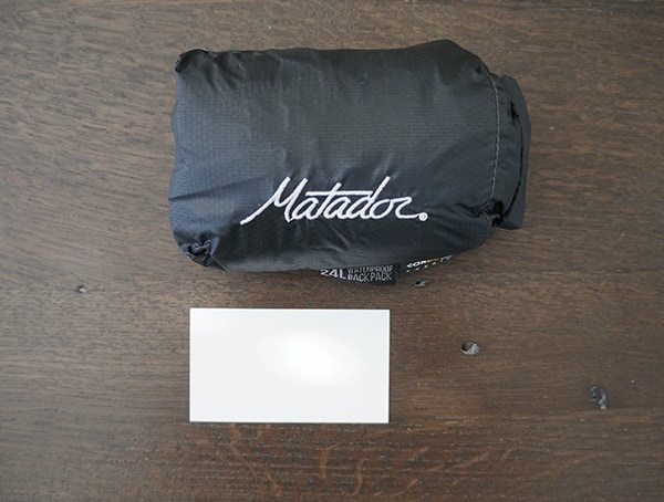 Matador Freerain24 Backpack Compact Business Card Size Comparison