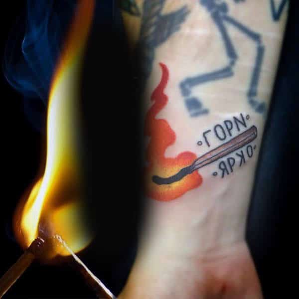 Match Fire Mens Wrist Tattoos
