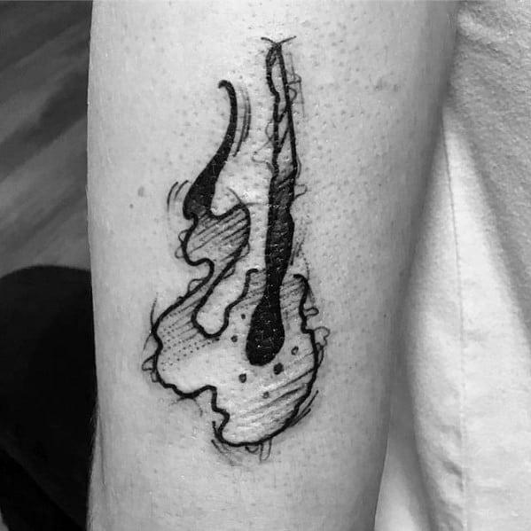 Abstract blackwork tattoo of a burnt matchstick with expressive smoke and sketch-style lines, symbolizing emotion, burnout, or fleeting fire.
