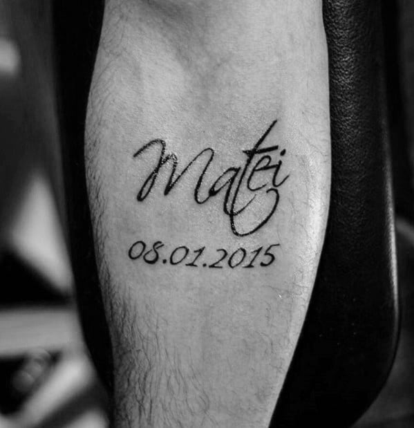 matei date kids name guys small simple inner forearm tattoo