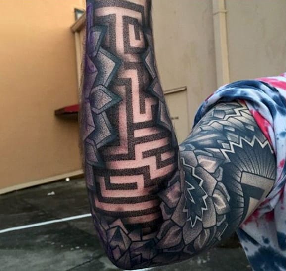 Maze Flower Optical Illusion Mens Full Sleeve