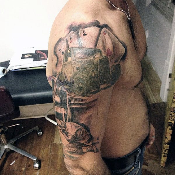 Mechanic Playing Card Hot Rod Tattoo Male Arms