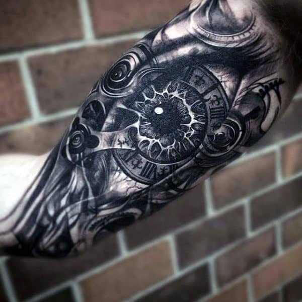 Mechanical Eye Mens Awesome Bicep Tattoo Designs