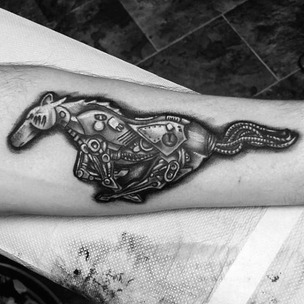 Mechanical Gear Guys Mustang Inner Forearm Tattoos