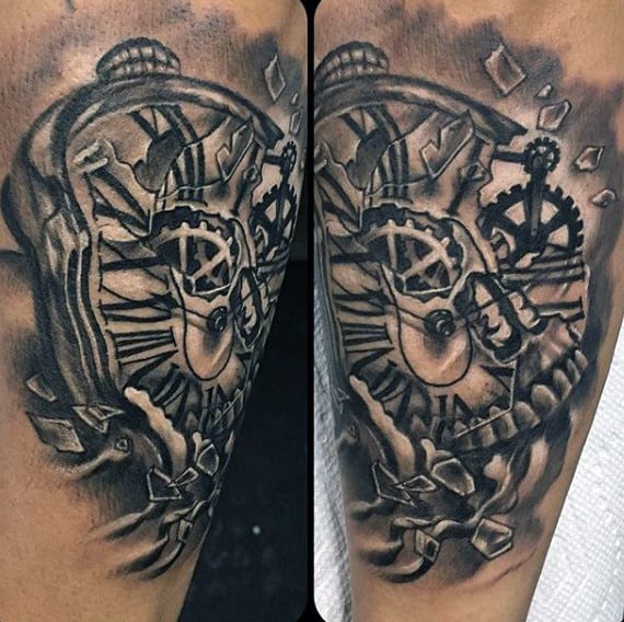 Mechanical Gear Mens Melting Clock Arm Tattoo
