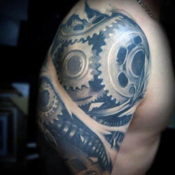 Mechanical Gears Crazy Half Sleeve Tattoos For Men