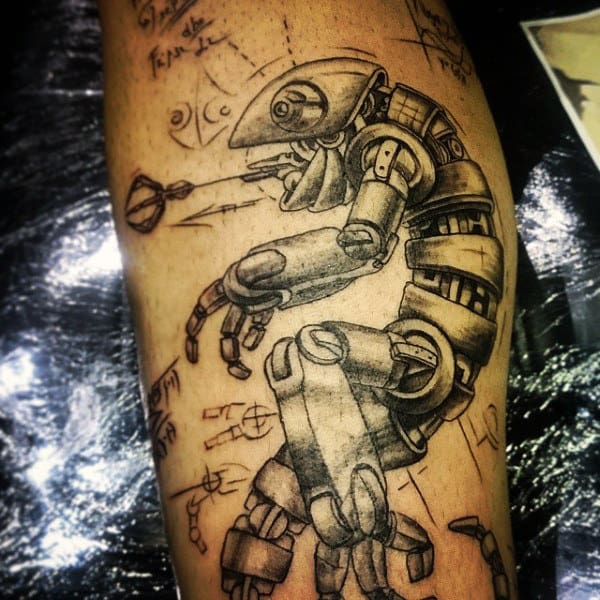 Mechanical Robotic Lizard Tattoo Mens Calves