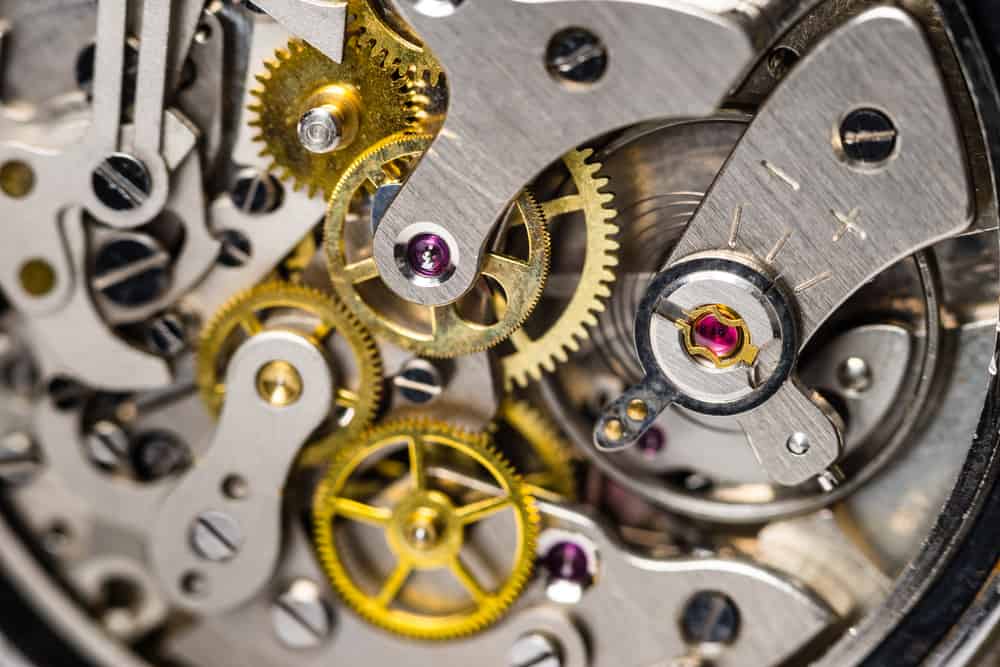 close up of mechanical watch movement