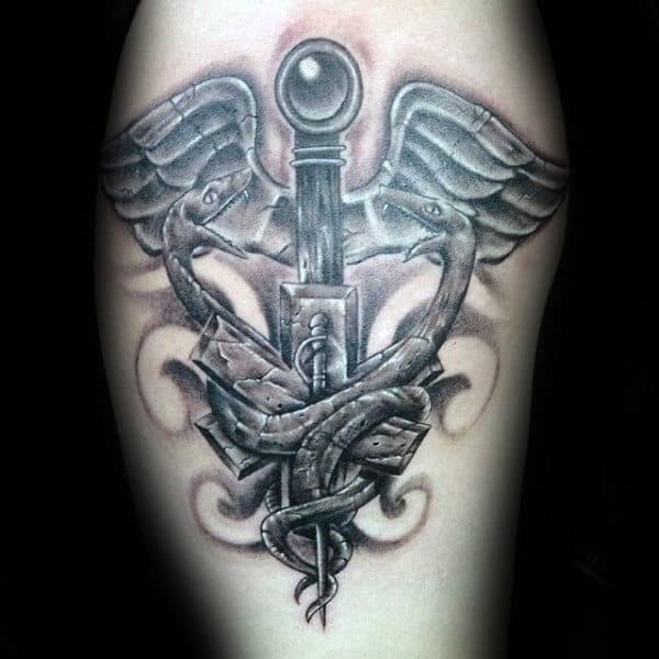 Medical Symbol Caduceus Guys Arm Tattoo