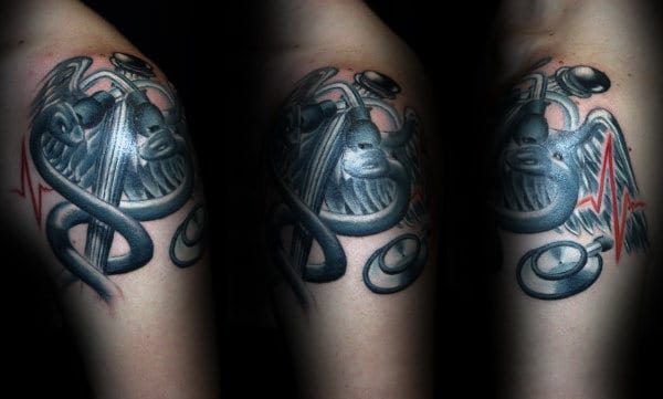 Medical Symbol Caduceus Shoulder Cap Mens Tattoo