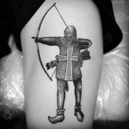 Medieval Archery Tattoo For Men On Leg Thigh For Men