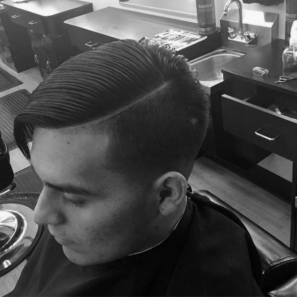 Medium Length Mens Comb Over With Short Fade Sides