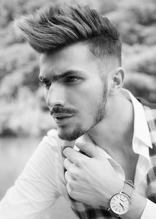 Medium Long Length Mens Faux Hawk Fade Hairstyle Trendy