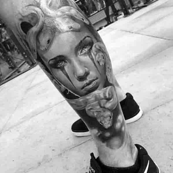 Medusa Portrait With 3d Snakes Mens Leg Sleeve Tattoo