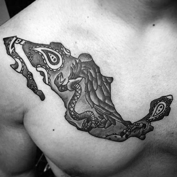 Meixco Country Map Eagle Guys Tattoos On Chest