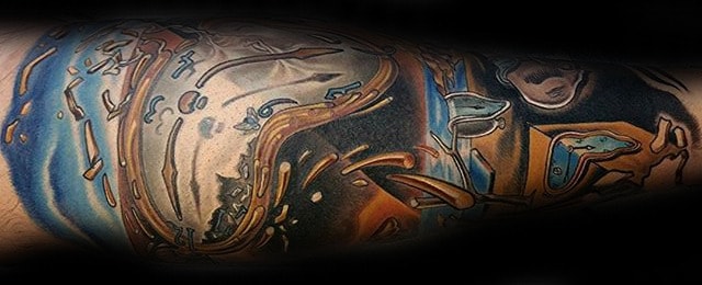 Melting Clock Tattoo Designs For Men