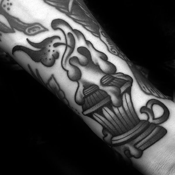 Melting Wax Candle Guys Traditional Forearm Tattoo