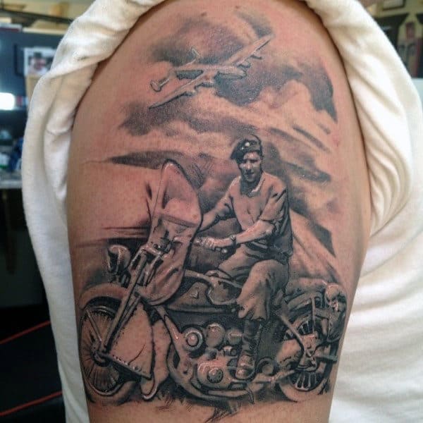 Memorial Biker Mens Upper Arm Tatoo Ideas