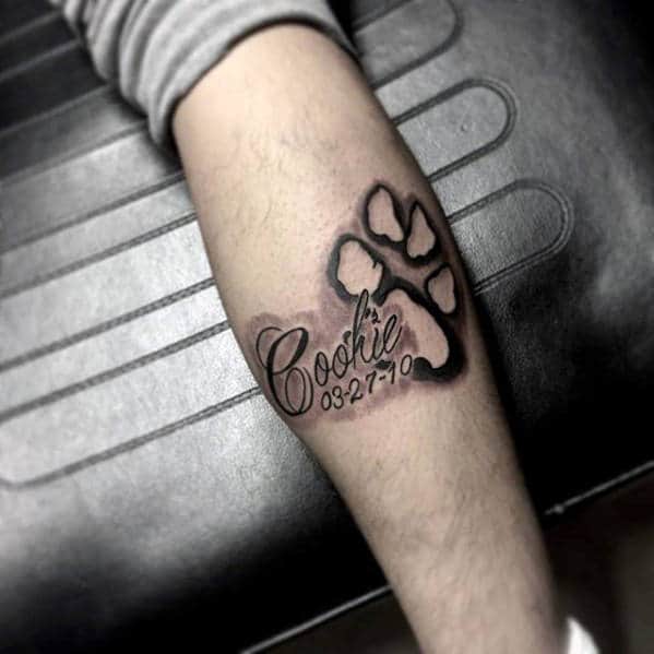 Memorial Dog Paw Print Badass Mens Small Leg Calf Tattoo