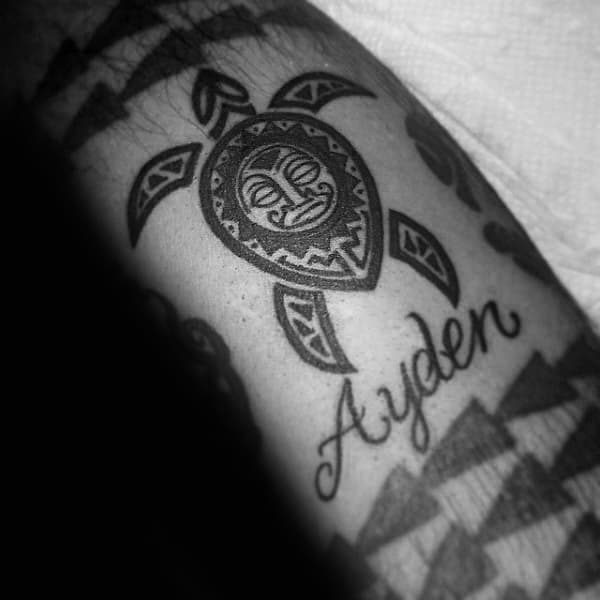 Memorial Hawaiian Tribal Turtle Small Tattoo Ideas For Men