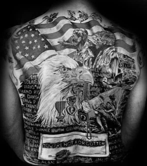 Memorial Military Bald Eagle Back Tattoos For Guys