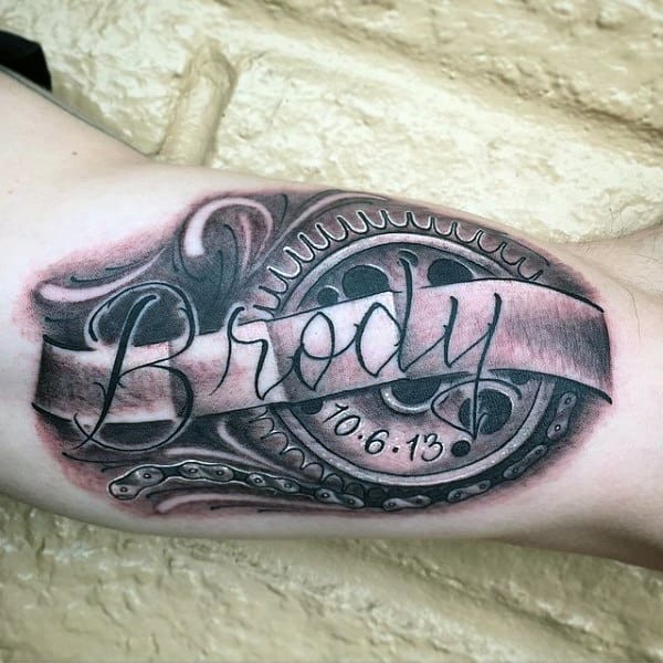 Memorial Sprocket Mens Inner Arm Bicep Tattoos