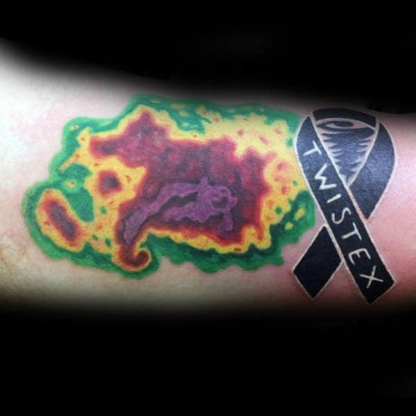Memorial Support Ribbon Mens Tornado Weather Radar Tattoo On Arm