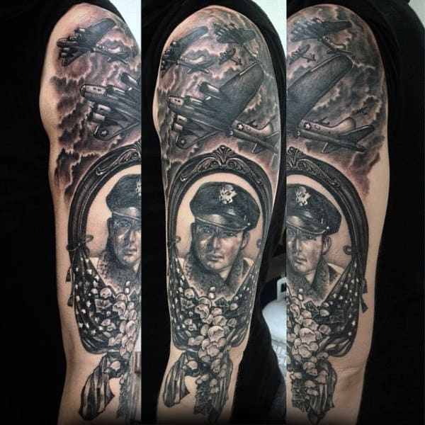 Memorial Ww2 Mens Full Arm Tattoo Ideas