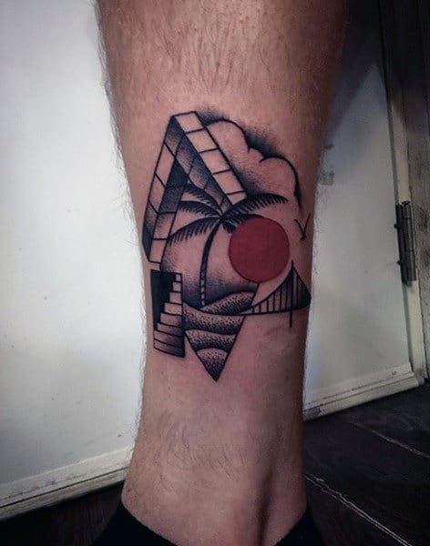 Men Ankle Geometric Palm Tree Tattoo