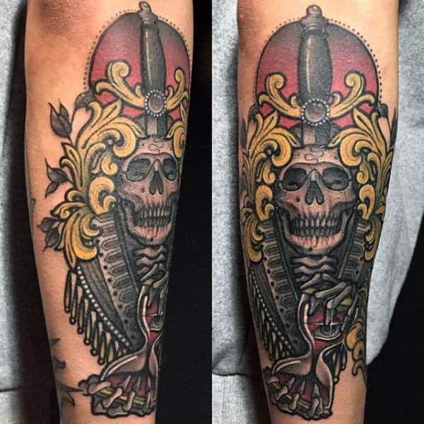 Men Forearm Innovative Skull Neo Traditional Tattoo