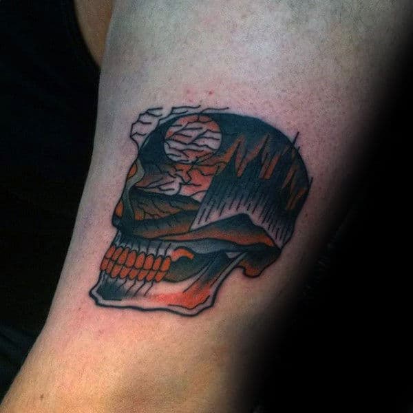 Men Forearms Halloween Skull Tattoo
