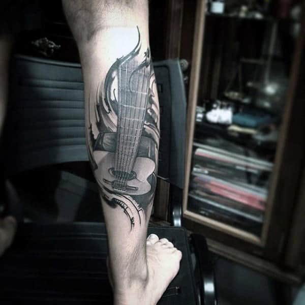 Men Guitar Tattoo On Ankles
