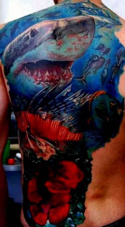 Men Tattoo Shark Designs On Back