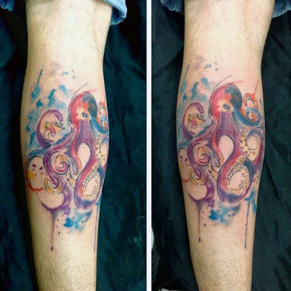 Men Watercolor Tattoo On Forearm
