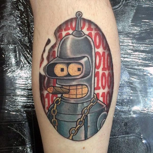 Mens 0s And 1s Bender Leg Calf Tattoo