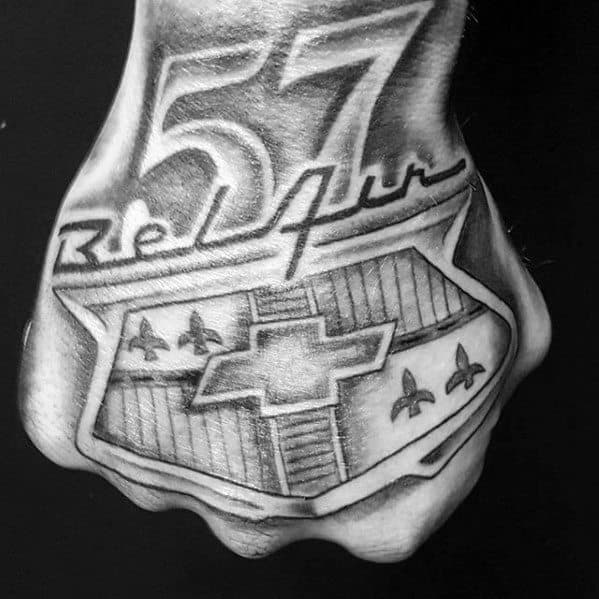 Mens 1957 Bel Air Chevrolet Hand Tattoos