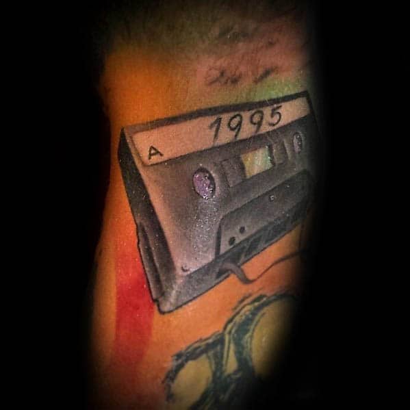 Mens 1995 Cassette Tape Arm Colorful Tattoo Designs