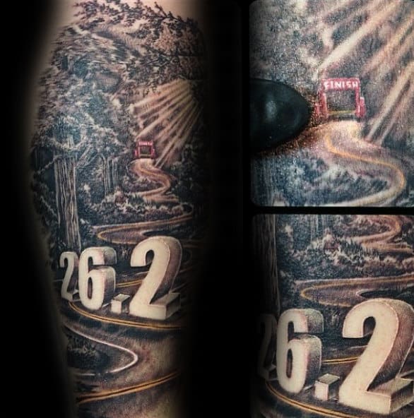 Mens 26 2 Running Road Tattoo Leg Sleeve