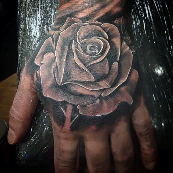 Mens 3D Black And White Rose Tattoo