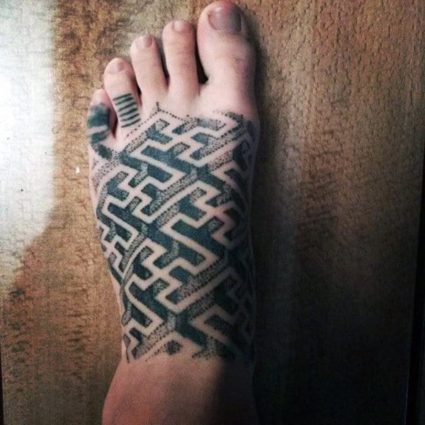 Mens 3D Maze Tattoo On Foot