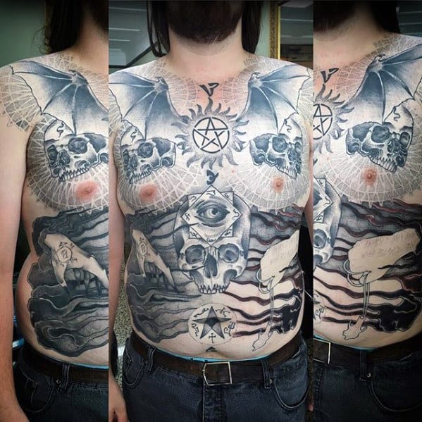 Mens 3d Anti Possession Dotwork Full Chest Tattoo