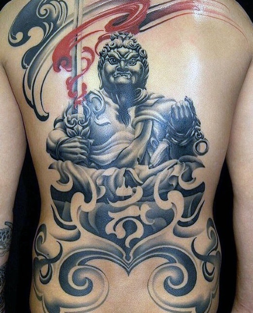 Mens 3d Back Tattoo Fudo Myoo Design