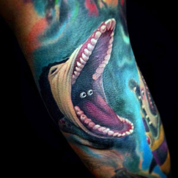 Mens 3d Beetlejuice Snakeworm Tattoo With Watercolor Background Design