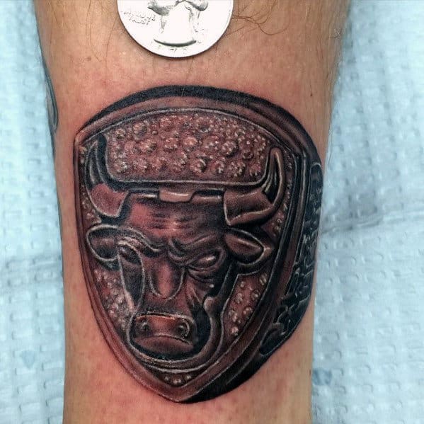 Mens 3d Chicago Bulls Championship Ring Tattoo On Forearm