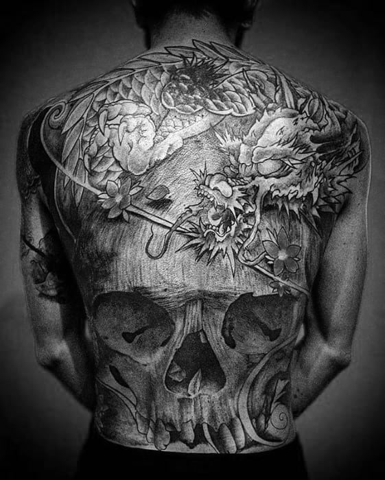 Mens 3d Dragon Skull Japanese Full Back Tattoos