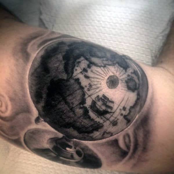 Mens 3d Globe Arm Tattoo Design