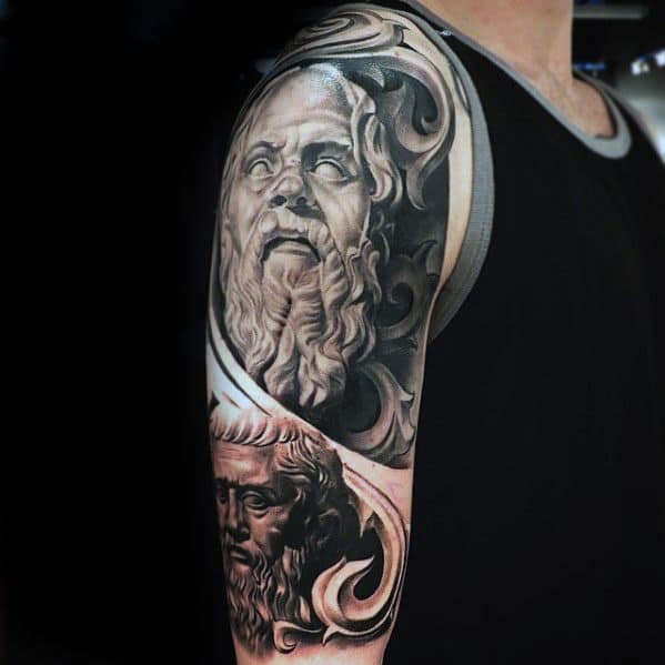Mens 3d Half Sleeve Socrates Tattoo Ideas