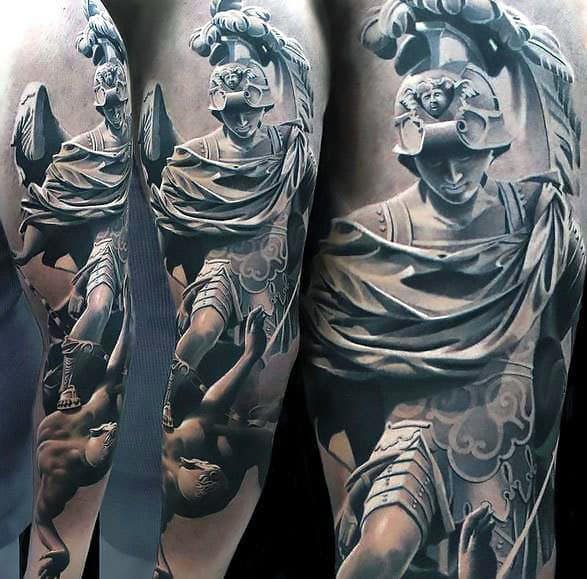 Mens 3d Hyper Realistic Tattoo Ideas With Roman Statue Design