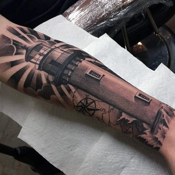 Mens 3d Lighthouse Different Inner Forearm Sleeve Tattoo Ideas