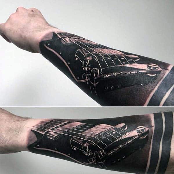 Mens 3d Realistic Extreme Guitar Strings Forarm Sleeve Tattoo